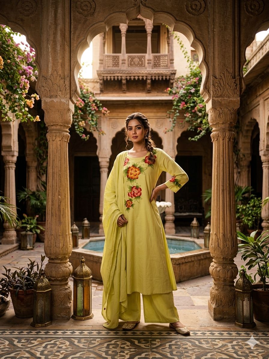 Amrah Wholesale Naisha K 1004 Mul Cotton Kurti Pant Dupatta Set