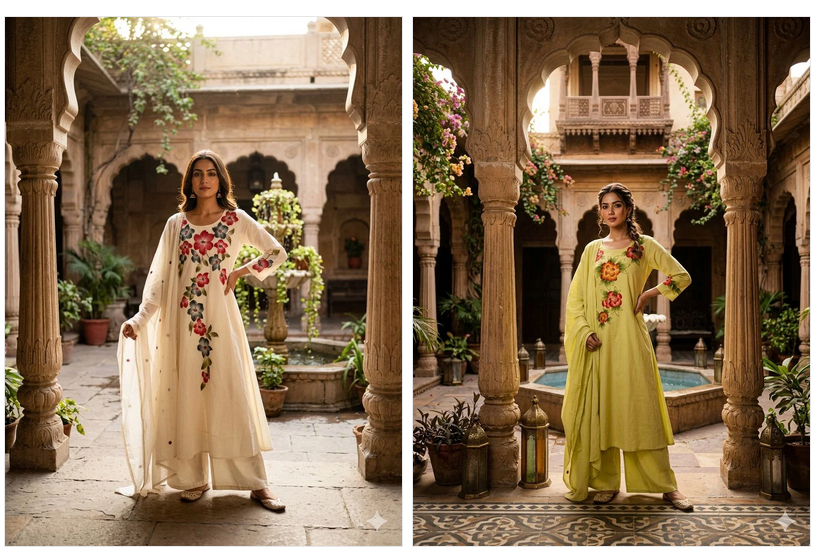 Amrah Wholesale Naisha K 1004 Mul Cotton Kurti Pant Dupatta Set