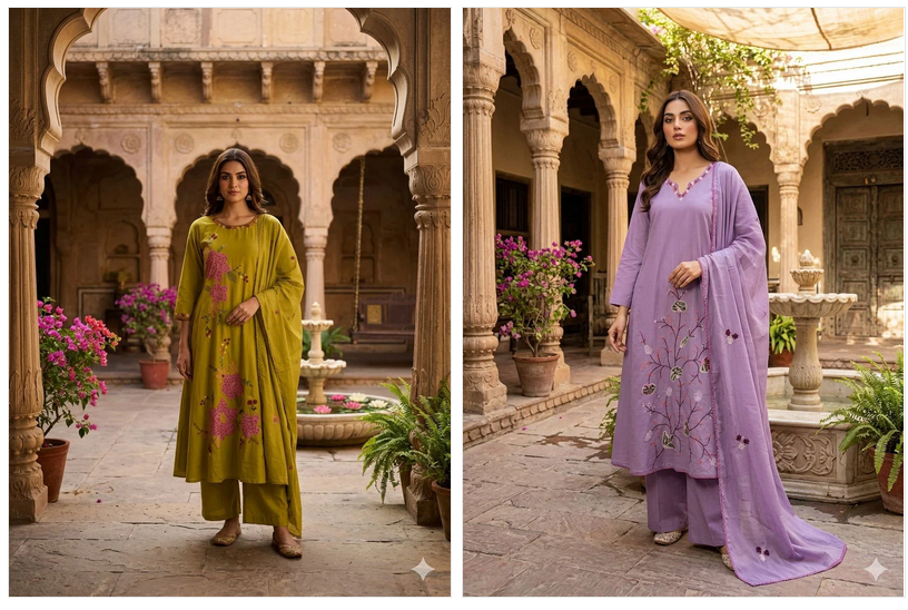 Amrah Wholesale Naisha K 1005 Mal Cotton Kurti Pant Dupatta Set