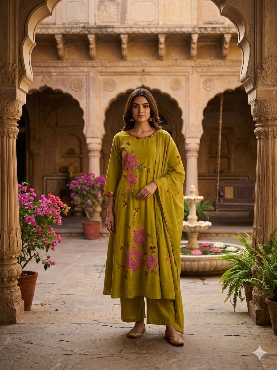 Amrah Wholesale Naisha K 1005 Mal Cotton Kurti Pant Dupatta Set