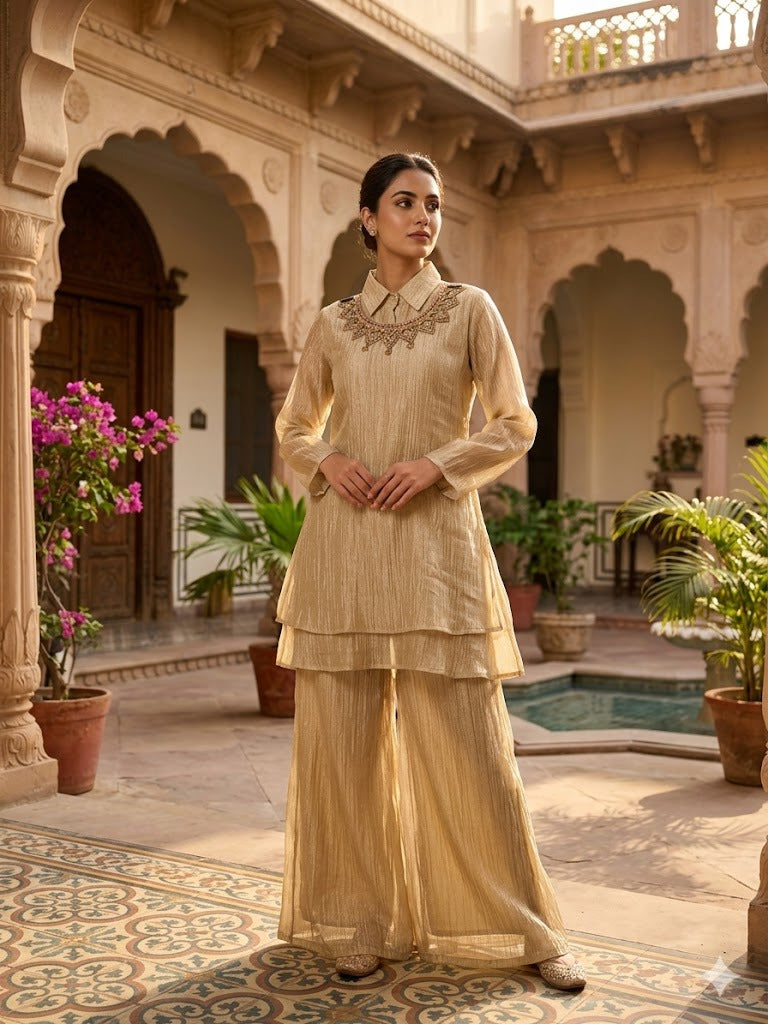Amrah Wholesale Naisha K 1016 Tissue Kurti Pant Set