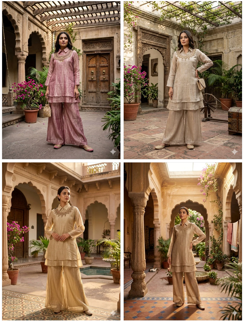 Amrah Wholesale Naisha K 1016 Tissue Kurti Pant Set
