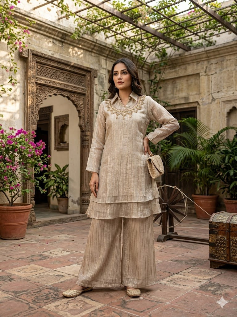 Amrah Wholesale Naisha K 1016 Tissue Kurti Pant Set