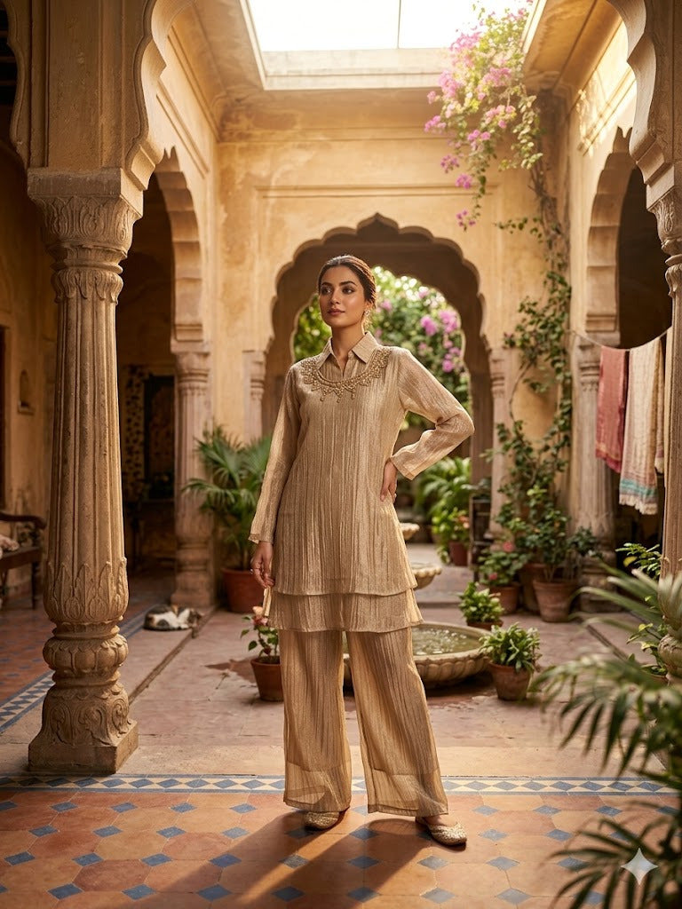 Amrah Wholesale Naisha K 1016 Tissue Kurti Pant Set