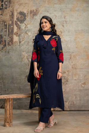 Amrah Wholesale Naisha K 1056 Mul Mul Cotton Embroidered A-Line Kurti Pant Dupatta Set - Amrah Wholesale