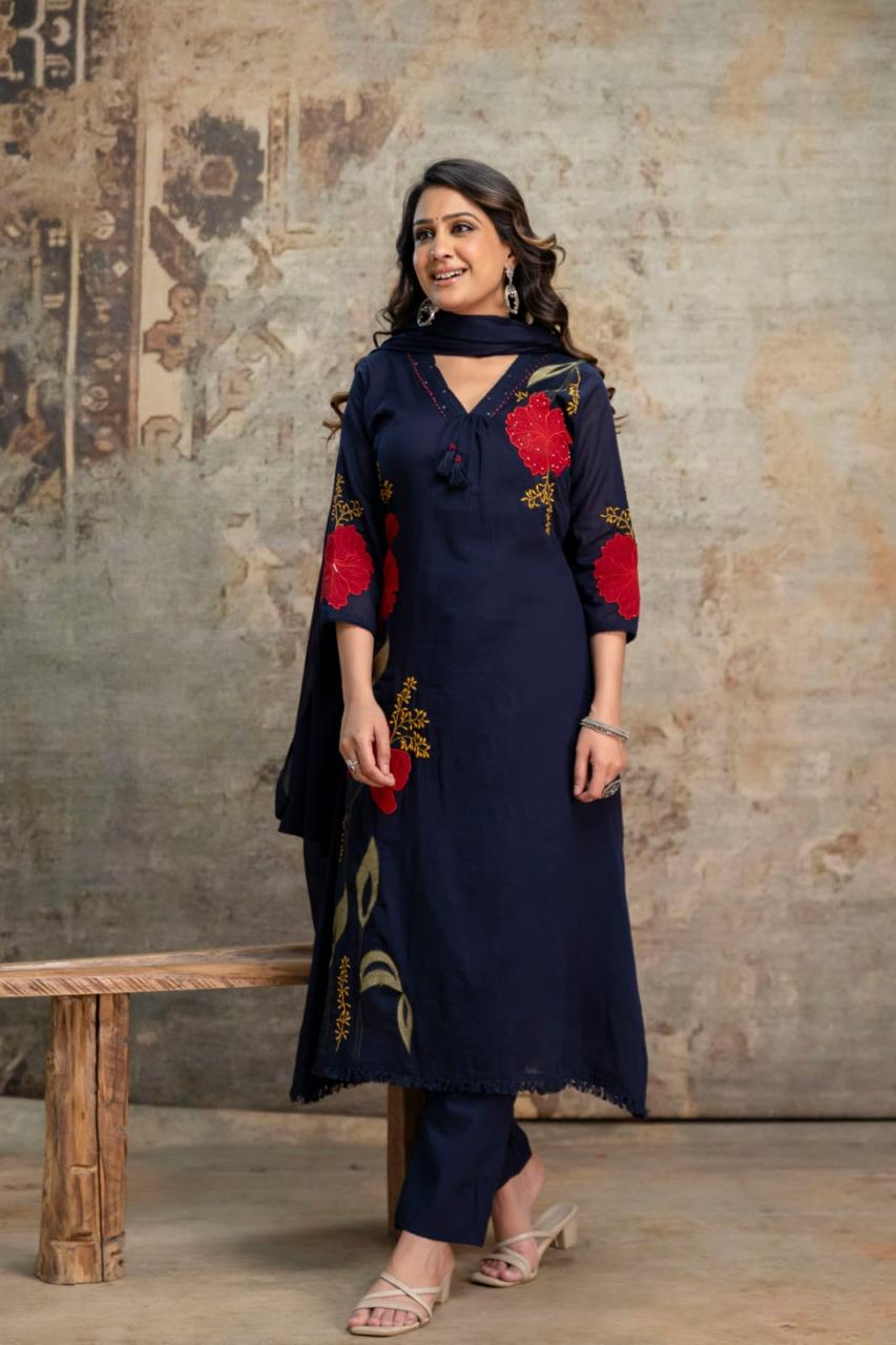 Amrah Wholesale Naisha K 1056 Mul Mul Cotton Embroidered A-Line Kurti Pant Dupatta Set - Amrah Wholesale