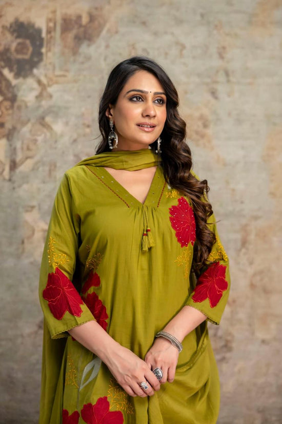 Amrah Wholesale Naisha K 1056 Mul Mul Cotton Embroidered A-Line Kurti Pant Dupatta Set - Amrah Wholesale