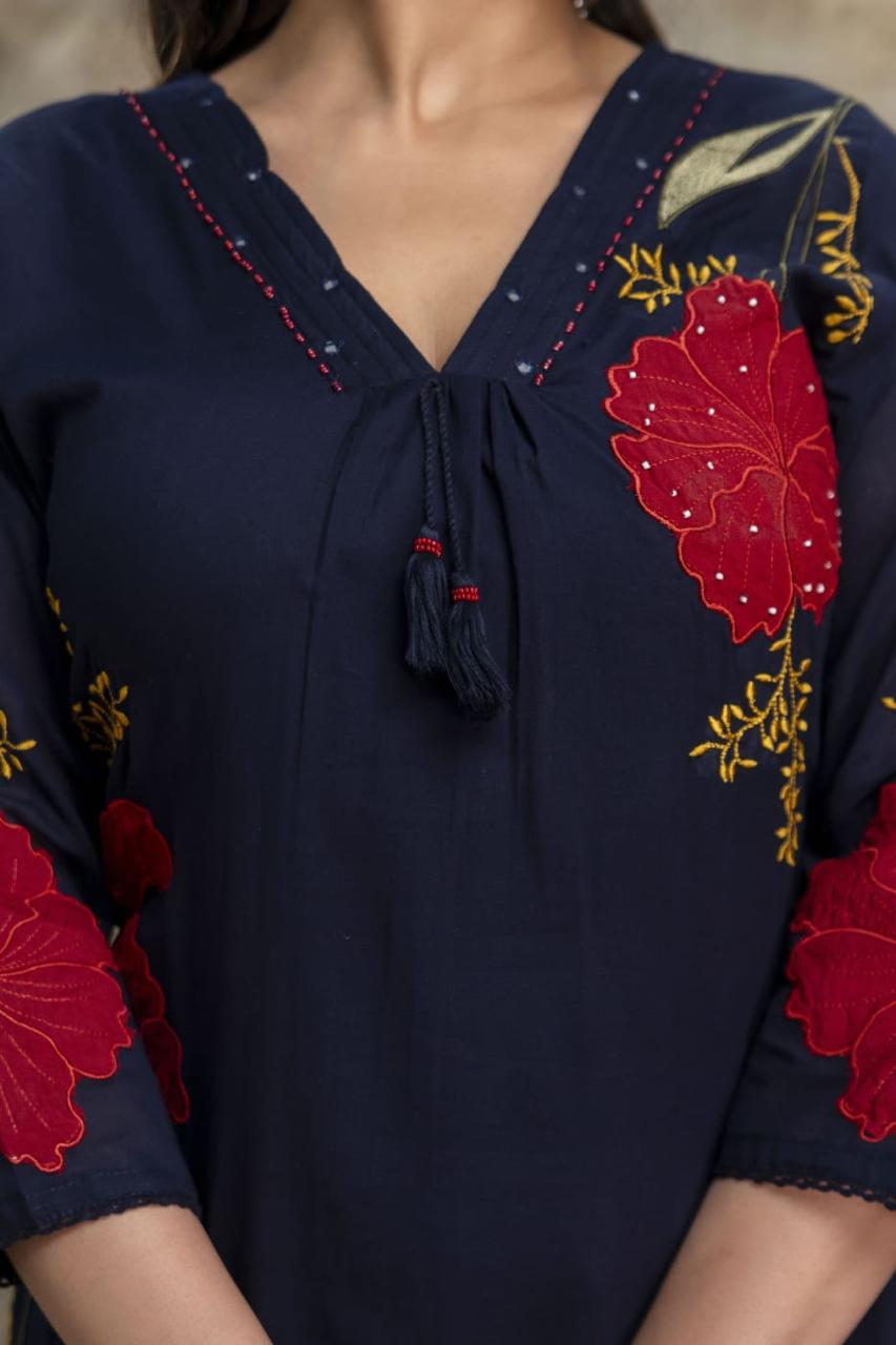 Amrah Wholesale Naisha K 1056 Mul Mul Cotton Embroidered A-Line Kurti Pant Dupatta Set - Amrah Wholesale