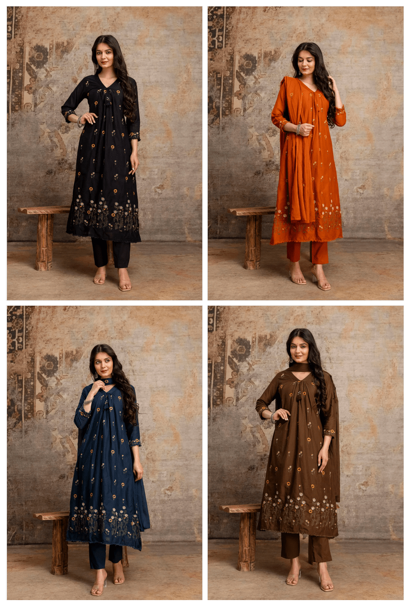 Amrah Wholesale Naisha K 1057 Mul Mul Cotton Embroidered Kurti Pant Dupatta Set - Amrah Wholesale