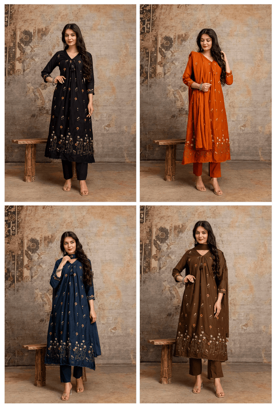 Amrah Wholesale Naisha K 1057 Mul Mul Cotton Embroidered Kurti Pant Dupatta Set - Amrah Wholesale