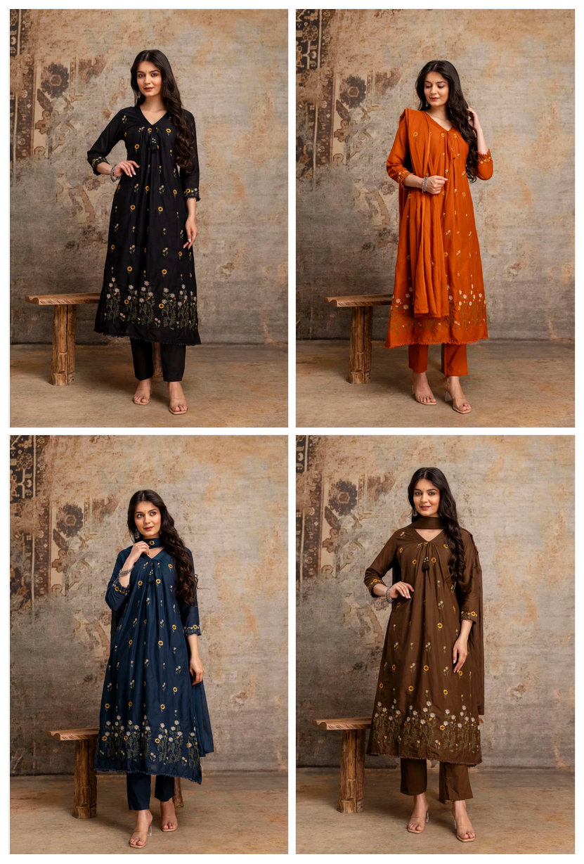 Amrah Wholesale Naisha K 1057 Mul Mul Cotton Embroidered Kurti Pant Dupatta Set