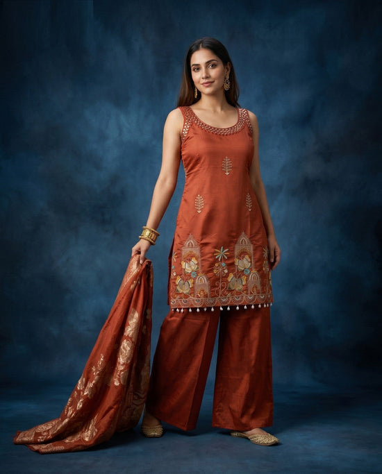 Amrah Wholesale Naisha K 1059 Roman Silk Manual Worked Kurti With Bottom Dupatta - Amrah Wholesale