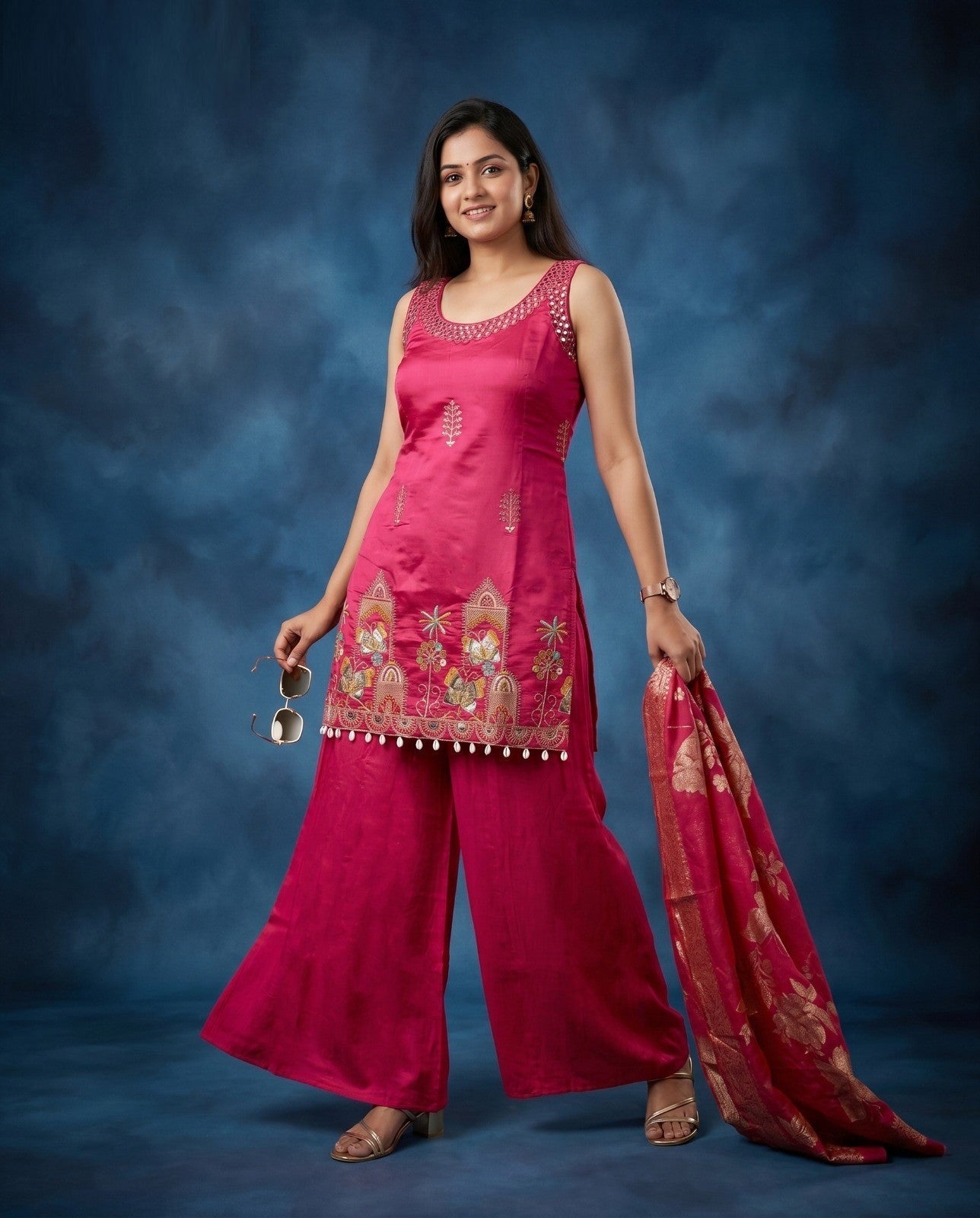 Amrah Wholesale Naisha K 1059 Roman Silk Manual Worked Kurti With Bottom Dupatta - Amrah Wholesale