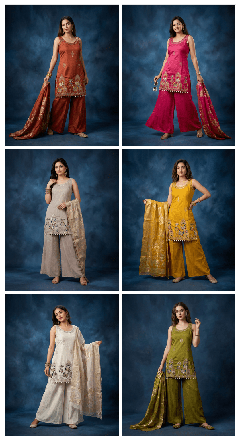 Amrah Wholesale Naisha K 1059 Roman Silk Manual Worked Kurti With Bottom Dupatta - Amrah Wholesale