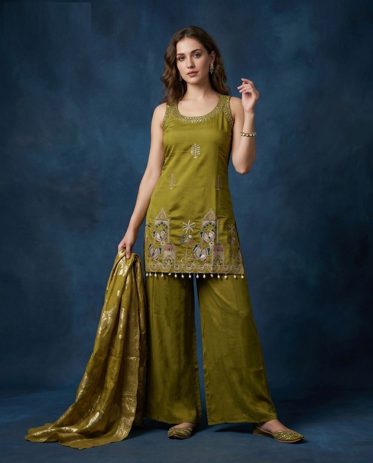 Amrah Wholesale Naisha K 1059 Roman Silk Manual Worked Kurti With Bottom Dupatta - Amrah Wholesale