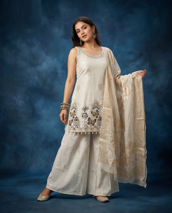 Amrah Wholesale Naisha K 1059 Roman Silk Manual Worked Kurti With Bottom Dupatta - Amrah Wholesale