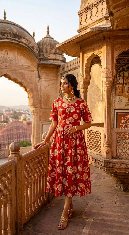 Amrah Wholesale Naisha K 1060 Cotton Printed Midi One Piece Dress - Amrah Wholesale