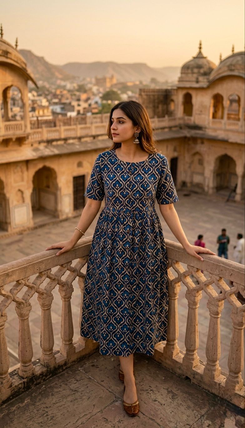 Amrah Wholesale Naisha K 1060 Cotton Printed Midi One Piece Dress - Amrah Wholesale