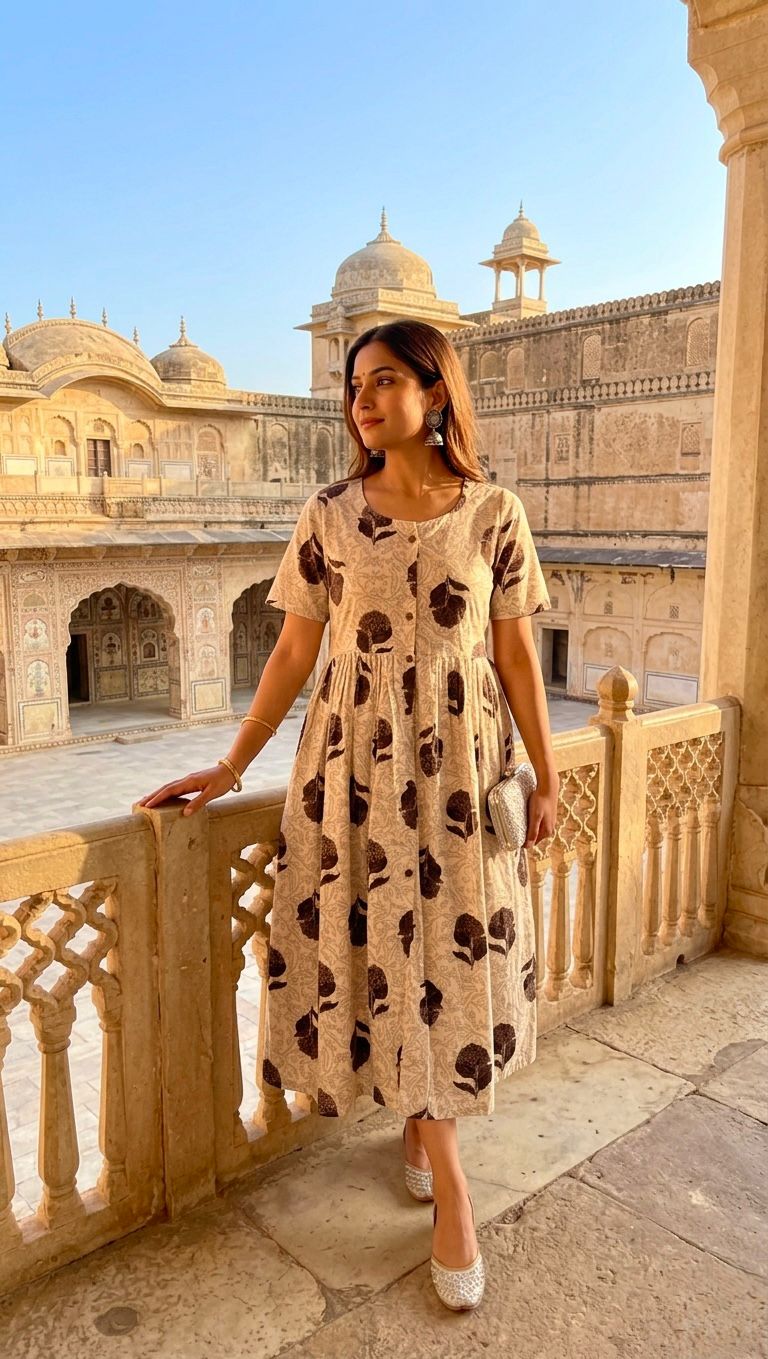 Amrah Wholesale Naisha K 1060 Cotton Printed Midi One Piece Dress - Amrah Wholesale