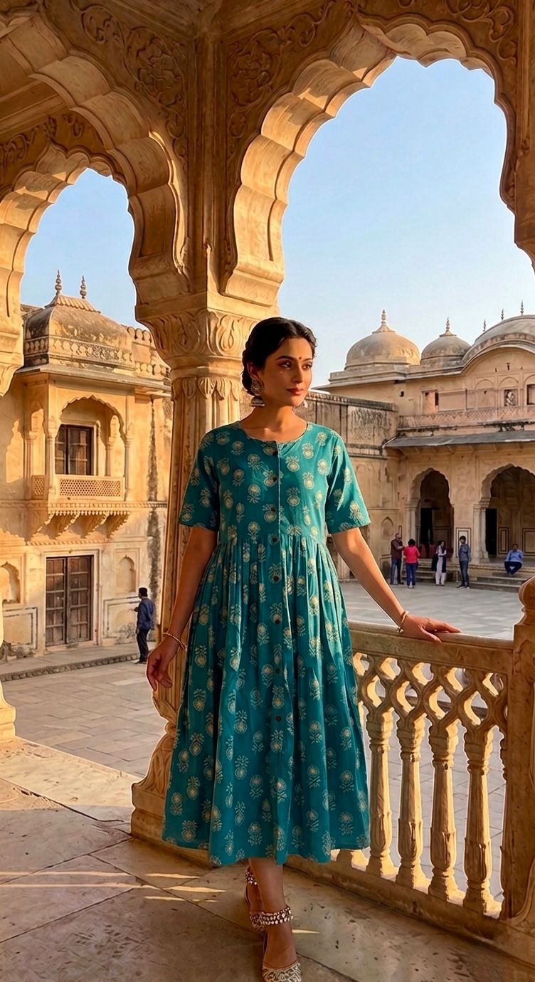 Amrah Wholesale Naisha K 1060 Cotton Printed Midi One Piece Dress - Amrah Wholesale