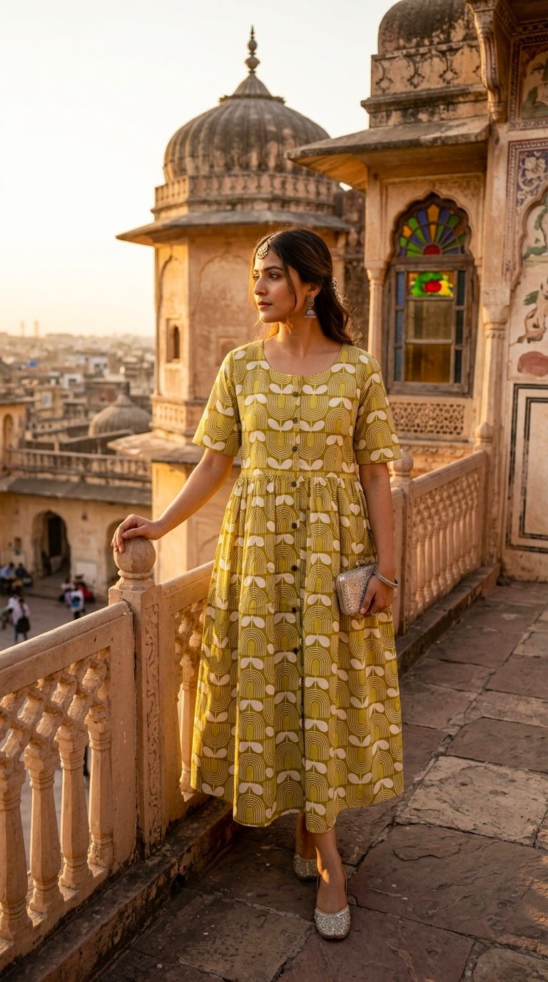 Amrah Wholesale Naisha K 1060 Cotton Printed Midi One Piece Dress - Amrah Wholesale