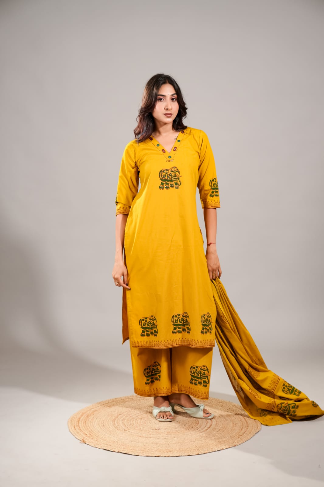 Amrah Wholesale Naisha K 1061 Dhabu Cotton Embroidered Kurti Pant Dupatta Set - Amrah Wholesale