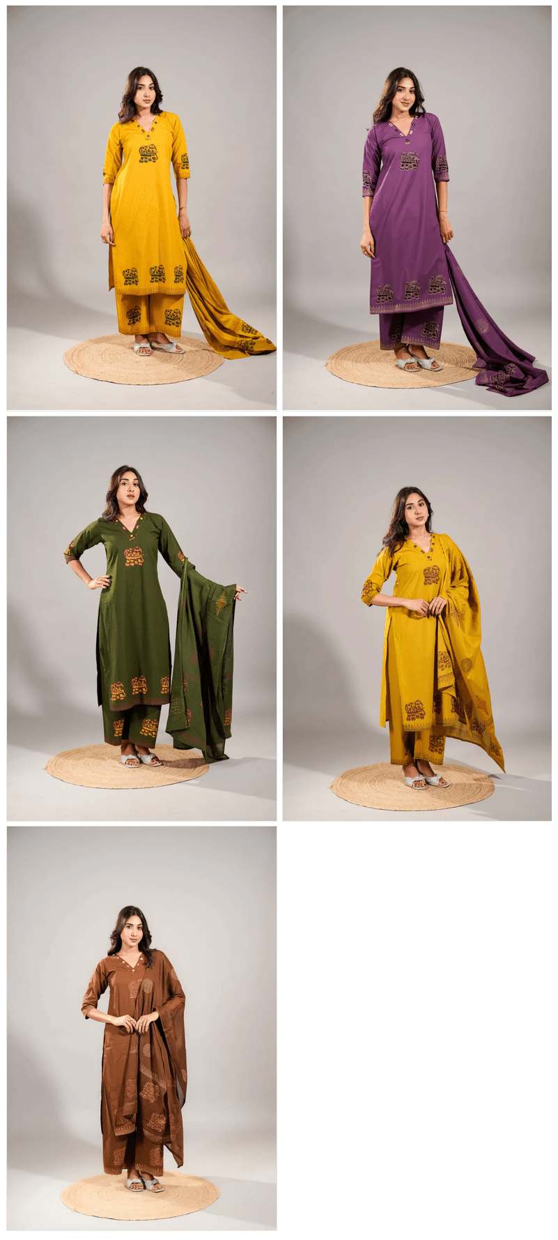 Amrah Wholesale Naisha K 1061 Dhabu Cotton Embroidered Kurti Pant Dupatta Set - Amrah Wholesale