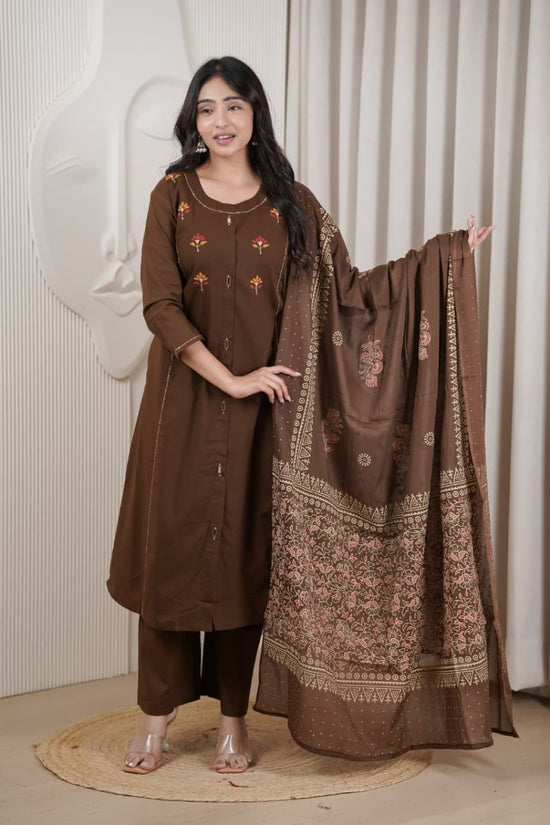 Amrah Wholesale Naisha K 1062 Cotton Dhabu Kurti Pant Dupatta Set - Amrah Wholesale