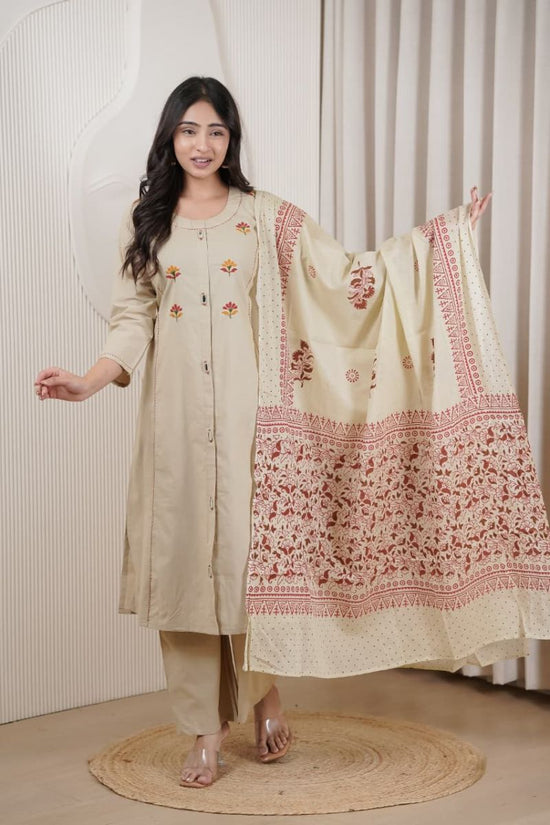Amrah Wholesale Naisha K 1062 Cotton Dhabu Kurti Pant Dupatta Set - Amrah Wholesale