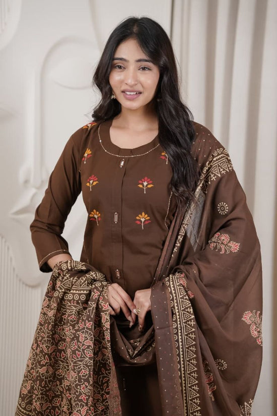 Amrah Wholesale Naisha K 1062 Cotton Dhabu Kurti Pant Dupatta Set - Amrah Wholesale