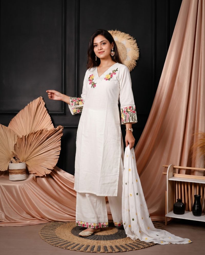 Amrah Wholesale Naisha K 1064 Cotton Kurti Pant Dupatta Set - Amrah Wholesale