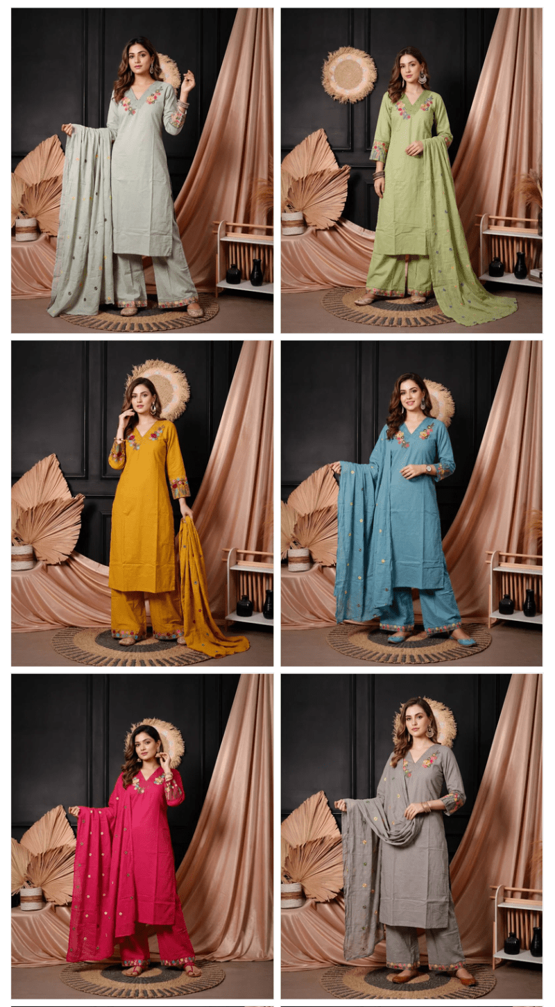 Amrah Wholesale Naisha K 1064 Cotton Kurti Pant Dupatta Set - Amrah Wholesale
