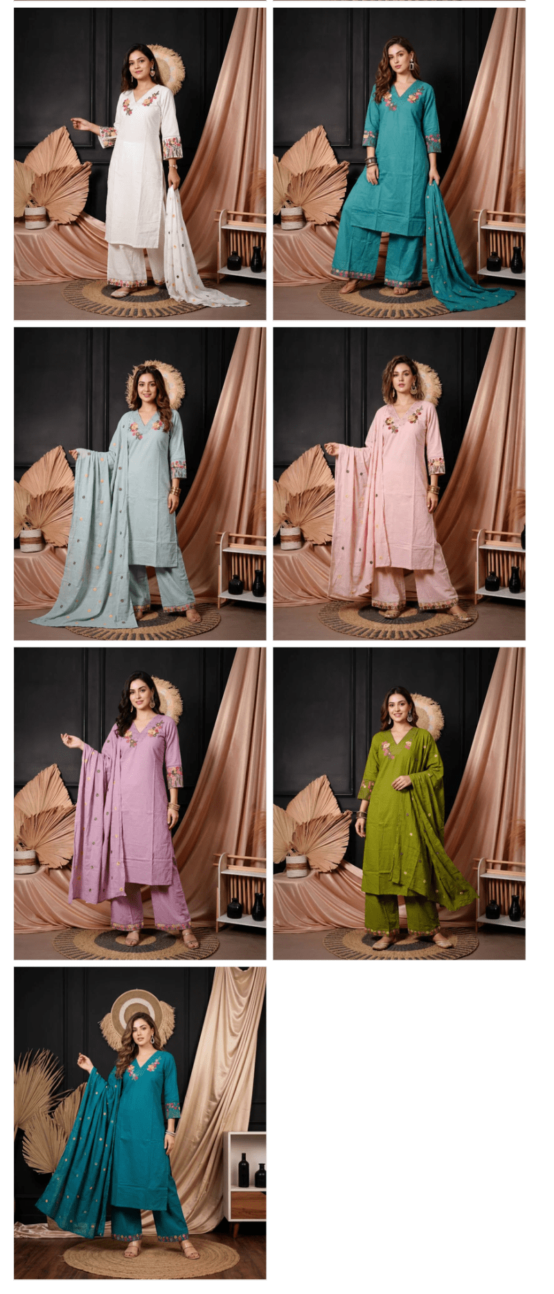 Amrah Wholesale Naisha K 1064 Cotton Kurti Pant Dupatta Set - Amrah Wholesale