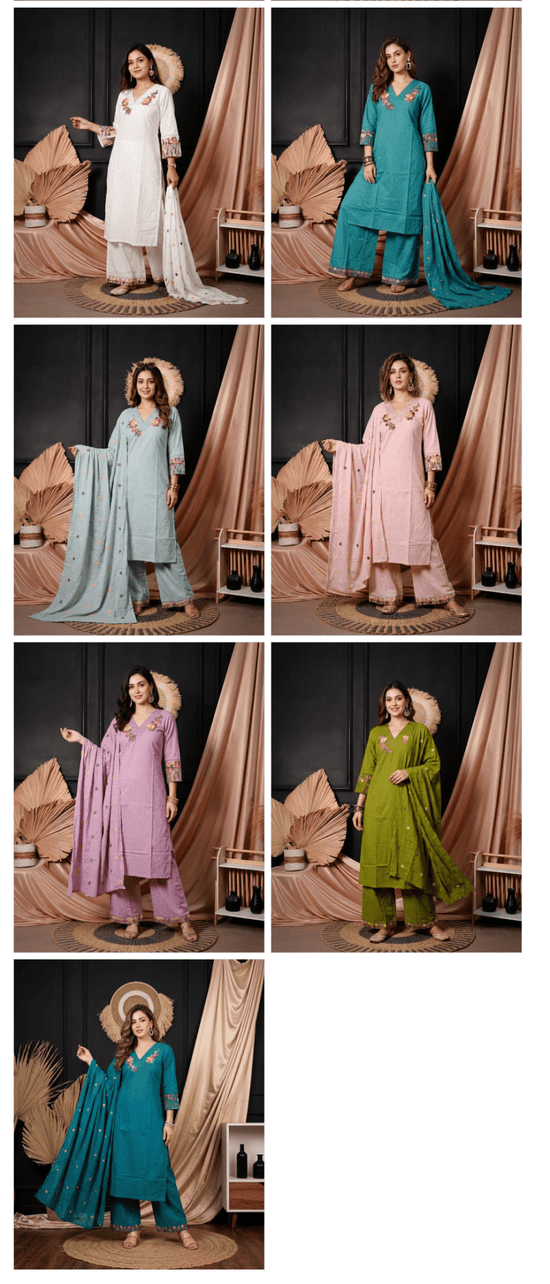 Amrah Wholesale Naisha K 1064 Cotton Kurti Pant Dupatta Set - Amrah Wholesale