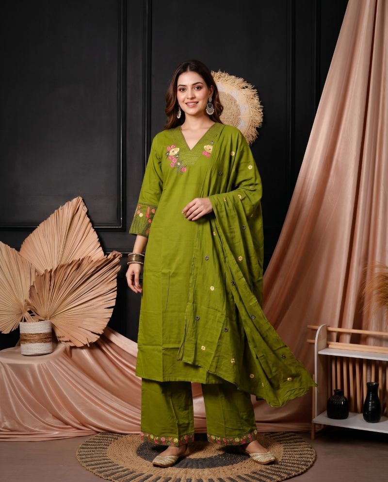 Amrah Wholesale Naisha K 1064 Cotton Kurti Pant Dupatta Set - Amrah Wholesale