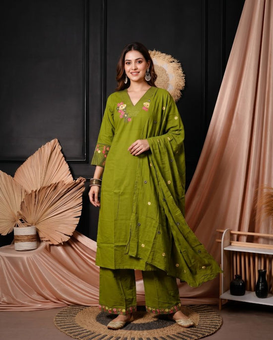 Amrah Wholesale Naisha K 1064 Cotton Kurti Pant Dupatta Set - Amrah Wholesale