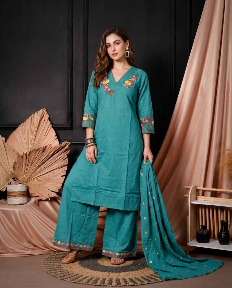 Amrah Wholesale Naisha K 1064 Cotton Kurti Pant Dupatta Set - Amrah Wholesale