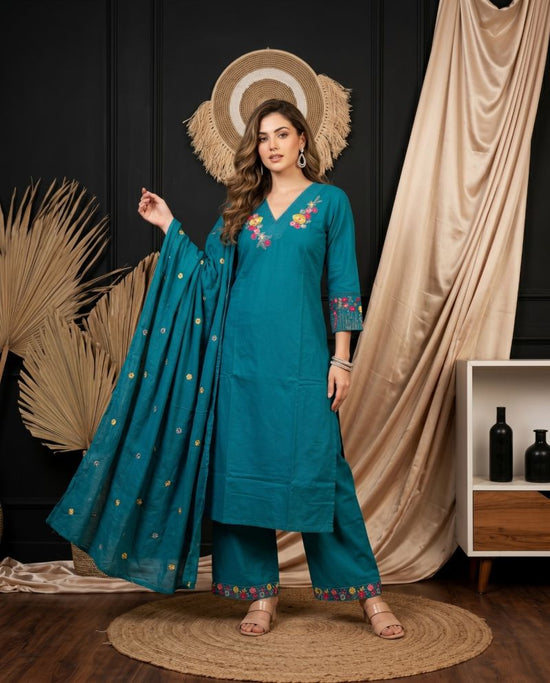 Amrah Wholesale Naisha K 1064 Cotton Kurti Pant Dupatta Set - Amrah Wholesale