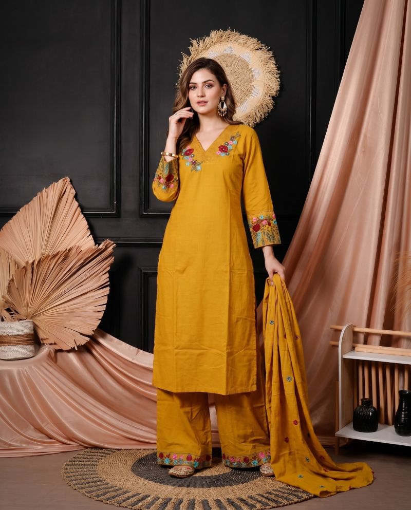 Amrah Wholesale Naisha K 1064 Cotton Kurti Pant Dupatta Set - Amrah Wholesale