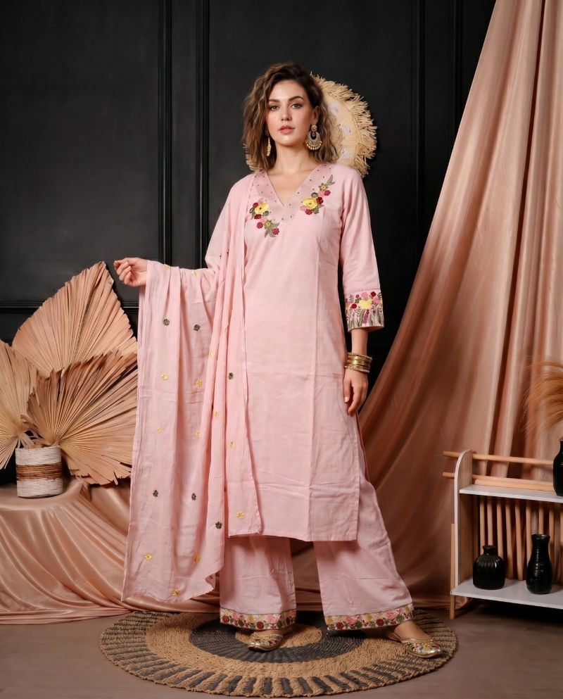 Amrah Wholesale Naisha K 1064 Cotton Kurti Pant Dupatta Set - Amrah Wholesale