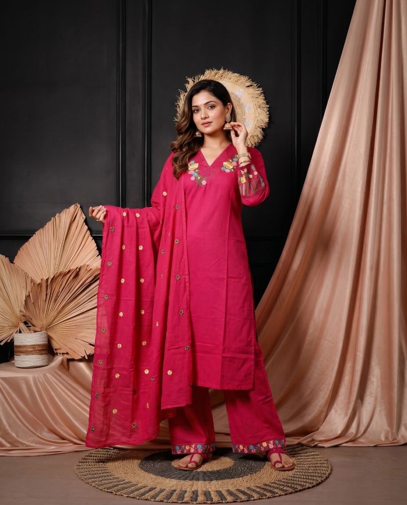 Amrah Wholesale Naisha K 1064 Cotton Kurti Pant Dupatta Set - Amrah Wholesale