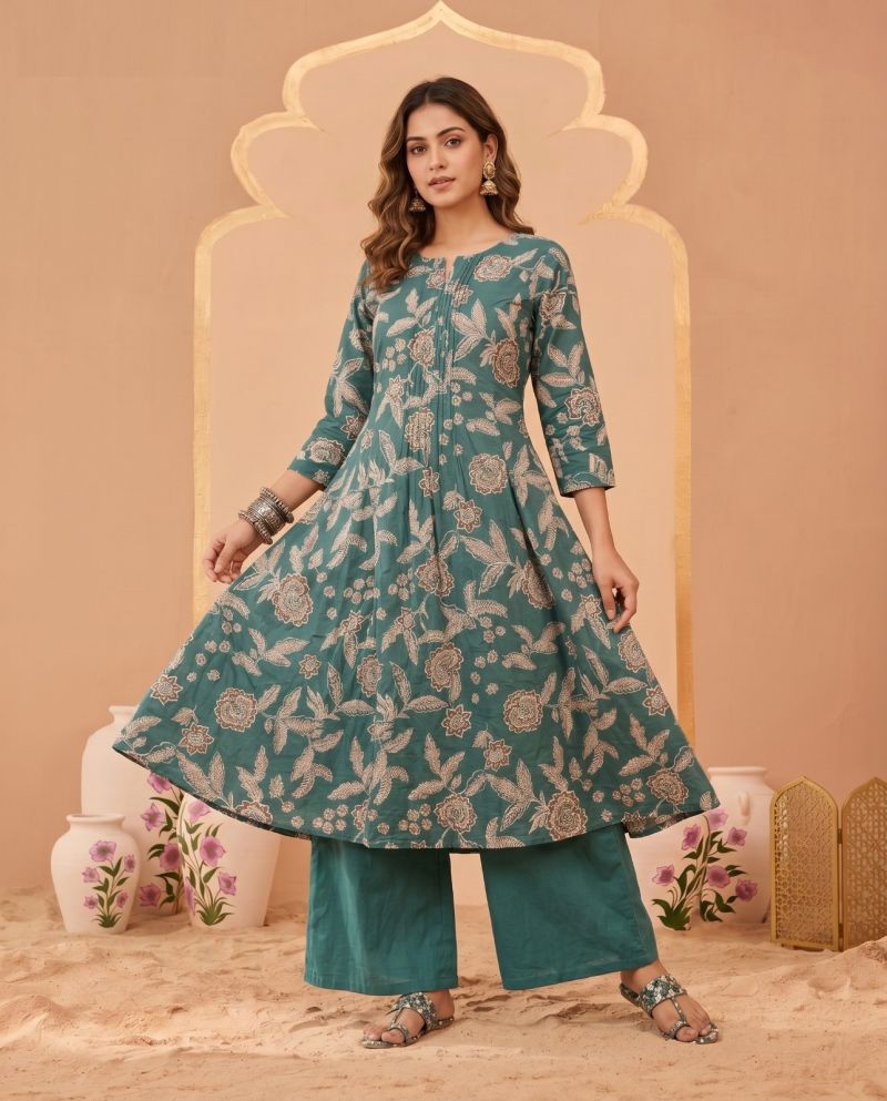 Amrah Wholesale Naisha K 1070 Pure Cotton Digital Discharge Printed A-Line Co Ord Set - Amrah Wholesale