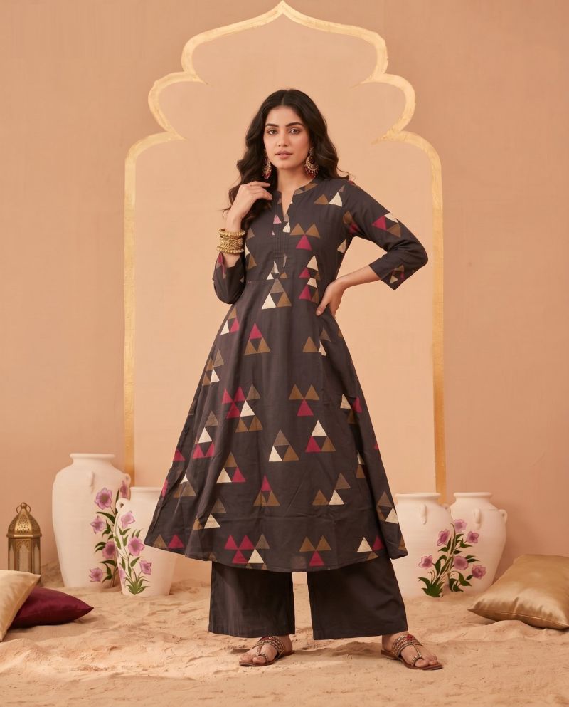 Amrah Wholesale Naisha K 1070 Pure Cotton Digital Discharge Printed A-Line Co Ord Set - Amrah Wholesale