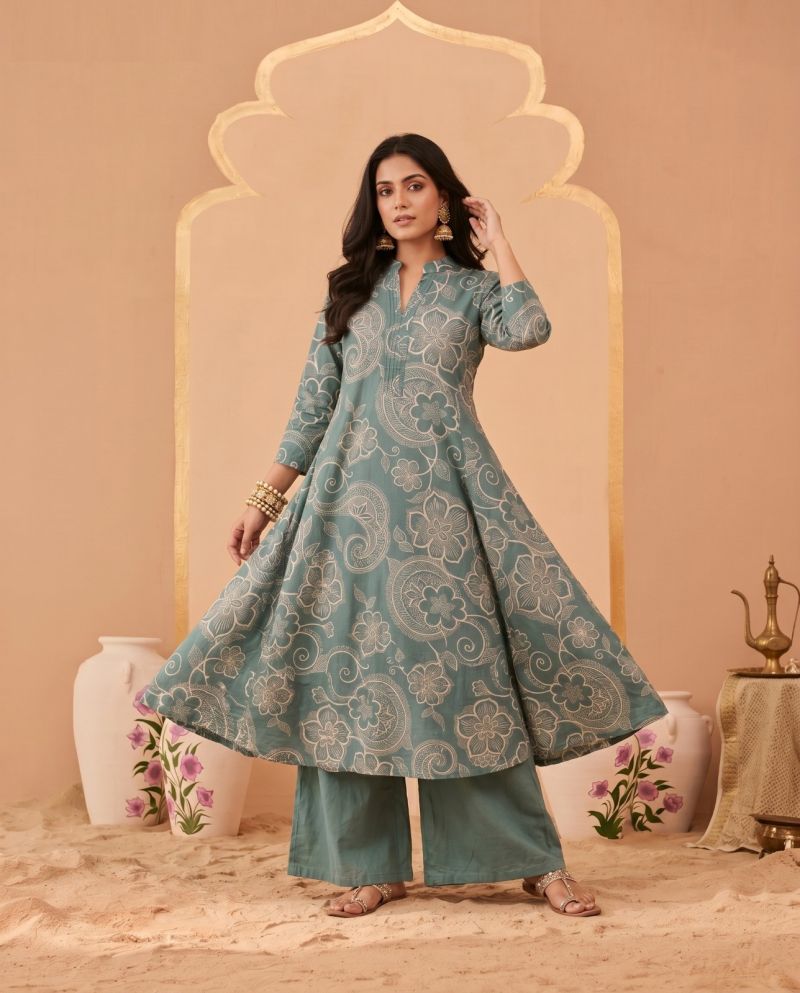 Amrah Wholesale Naisha K 1070 Pure Cotton Digital Discharge Printed A-Line Co Ord Set - Amrah Wholesale