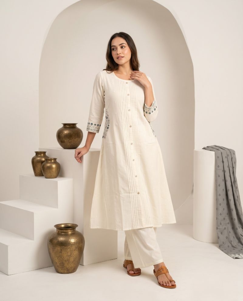 Amrah Wholesale Naisha K 1077 Pure Viscose Butti Work Kurti Pant Set
