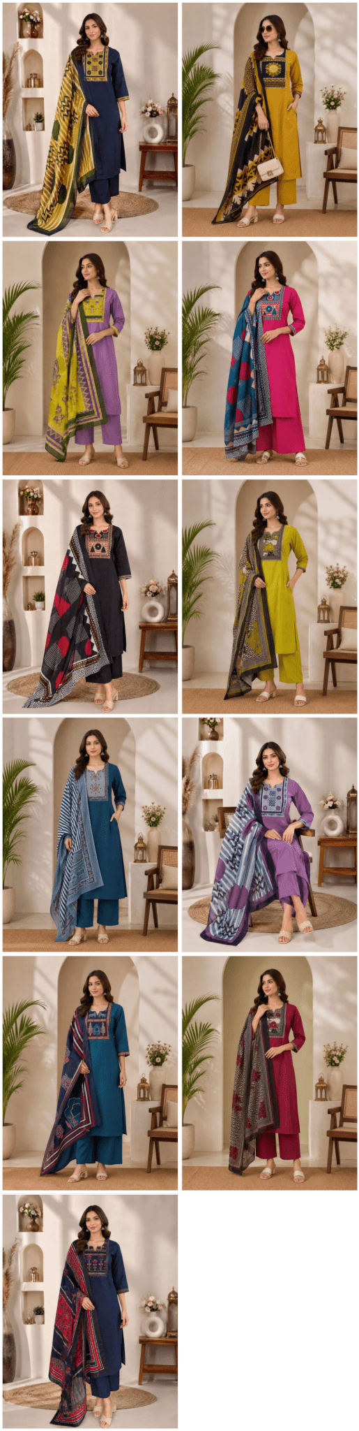 Amrah Wholesale Naisha K 1124 Dhabu Cotton Kurti Pant Dupatta Set - Amrah Wholesale