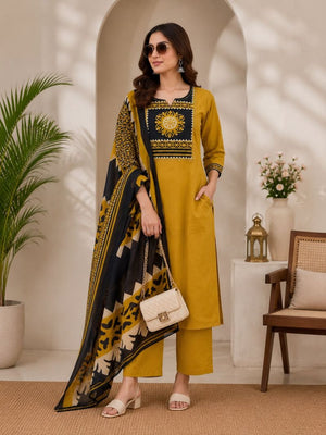 Amrah Wholesale Naisha K 1124 Dhabu Cotton Kurti Pant Dupatta Set - Amrah Wholesale