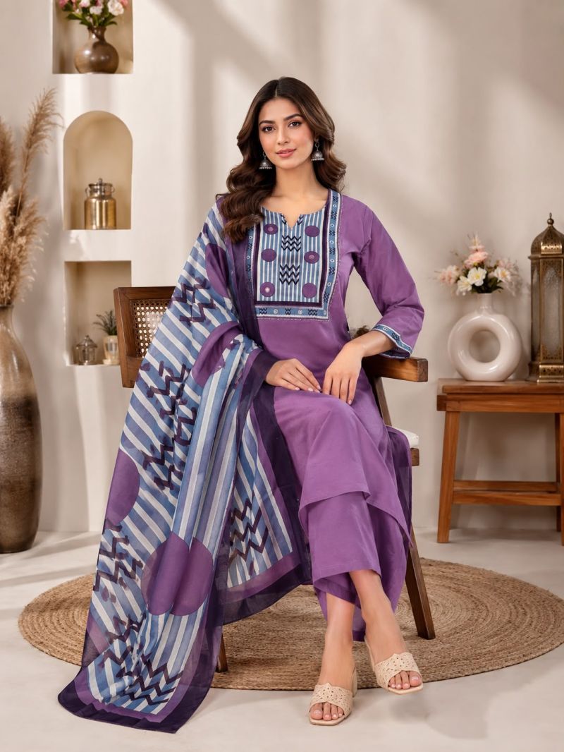 Amrah Wholesale Naisha K 1124 Dhabu Cotton Kurti Pant Dupatta Set - Amrah Wholesale