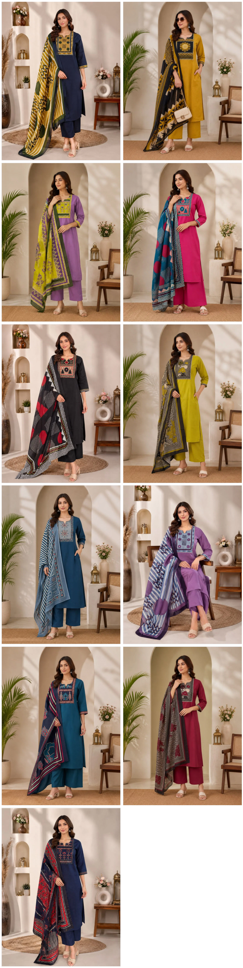 Amrah Wholesale Naisha K 1124 Dhabu Cotton Kurti Pant Dupatta Set