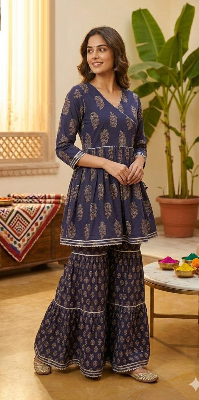 Amrah Wholesale Naisha K 1127 Cotton Printed Kurti With Sharara - Amrah Wholesale